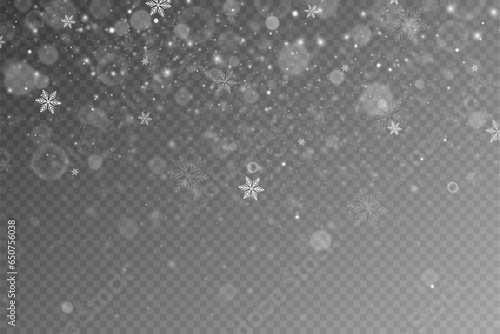 Particles of white magic dust. Shining light particles.Christmas glitter particles. Light effect on a transparent background.