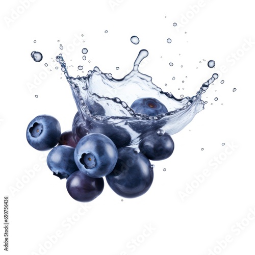 Blueberries floating in water isolated on white background