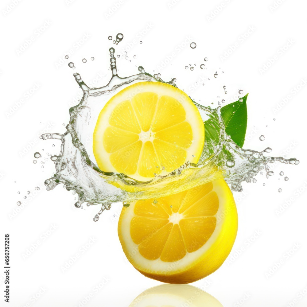 Sliced lemon floating in water isolated on white background