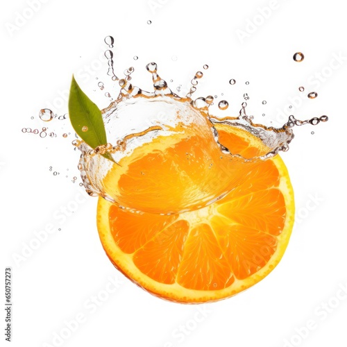 Orange floating in water isolated on white background