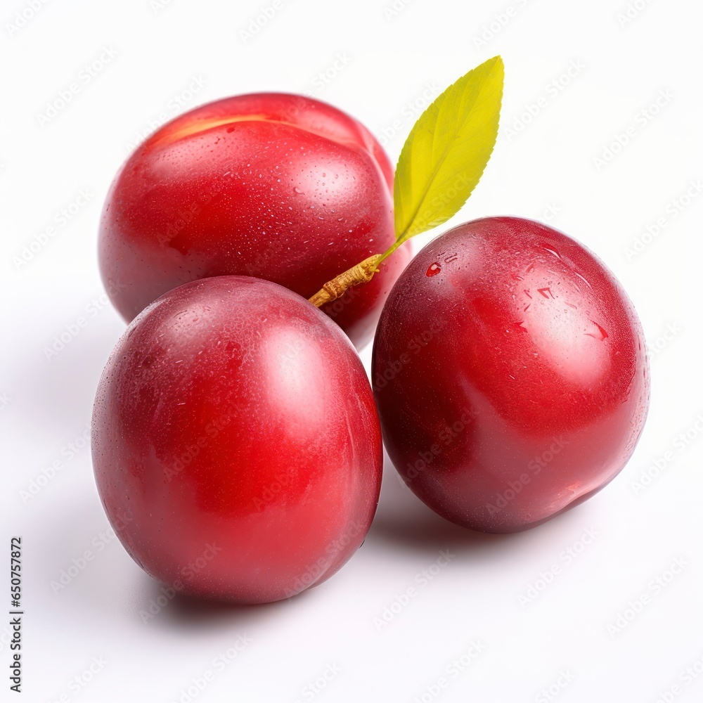 Red plums isolated on a white background Red plums isolated on a white background