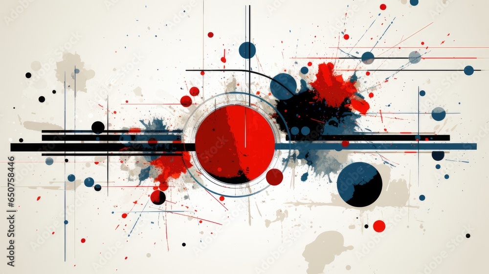 Obraz premium Red and blue lines and circles abstract background