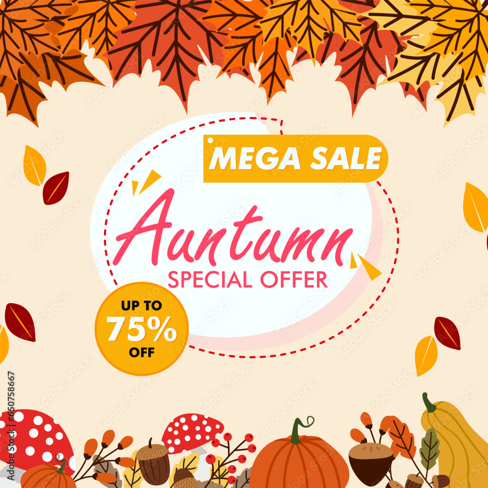 Autumn mega sale background flat design template