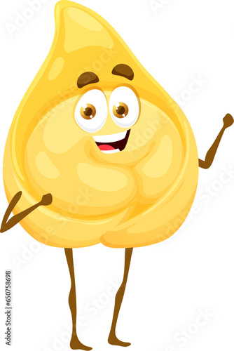 Cartoon tortellini pasta character. Isolated vector playful smiling noodle, dough meal personage with happy face expression for food restaurant menu, recipe books, kids food packaging or game