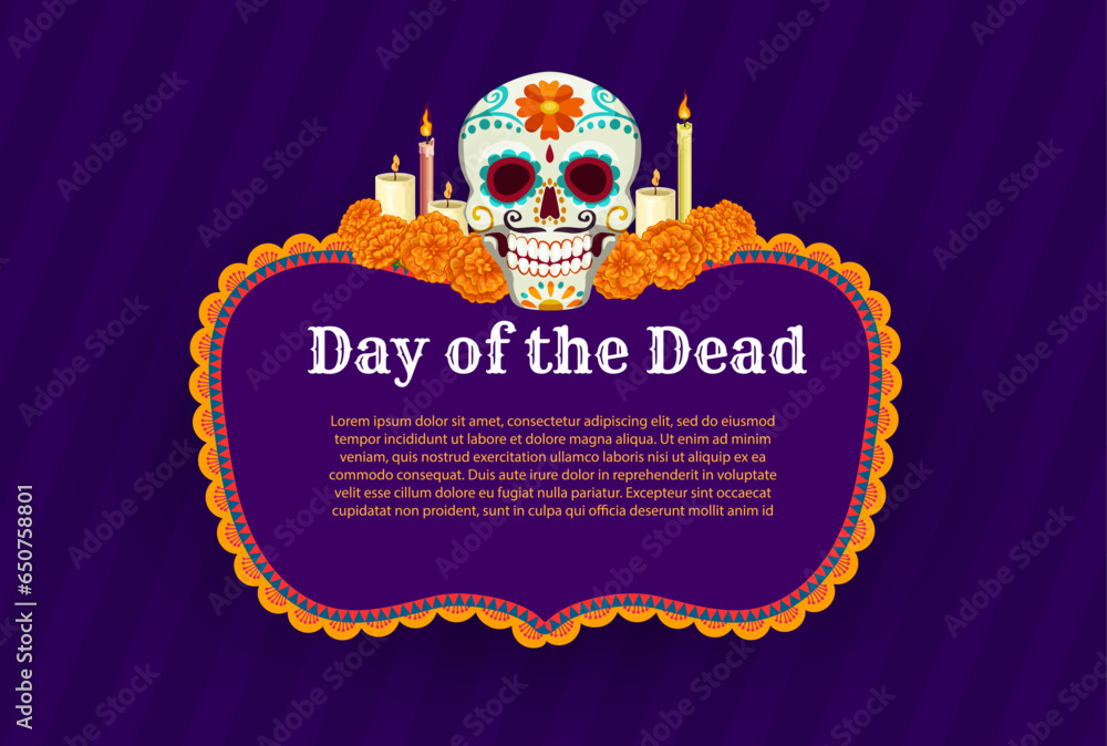 Day Of The Dead Frame With Calavera Skull And Marigold Flowers Dia De Los Muertos Mexican 4115