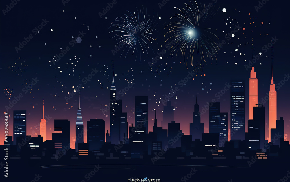 Fireworks on the city night sky,created with generative ai tecnology.