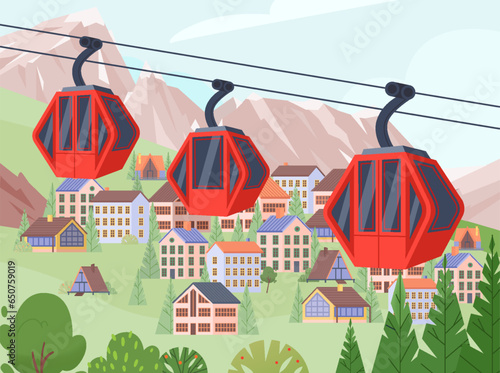 Cableway Flat Illustration