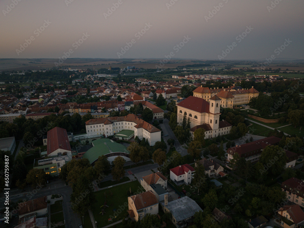 Obraz premium Aerial view of the city of Slavkov u Brna in the Czech Republic - Sunrise