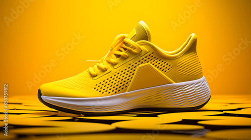 deportivas de color amarillo sobre fondo amarillo photo