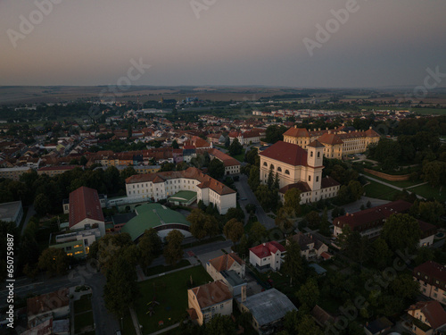 Aerial view of the city of Slavkov u Brna in the Czech Republic - Sunrise