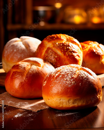 Freshly Baked Buns with sesame seeds, looking delicious and yummy. Close up with shallow field of view.