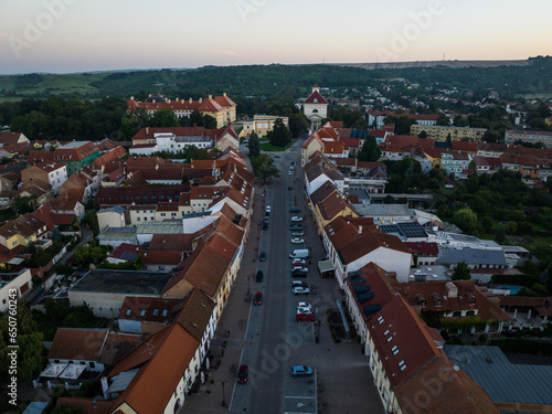 Aerial view of the city of Slavkov u Brna in the Czech Republic - Sunrise