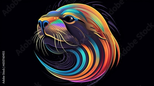 a hip colorful Sea Lion head design with a futuristic.Generative AI