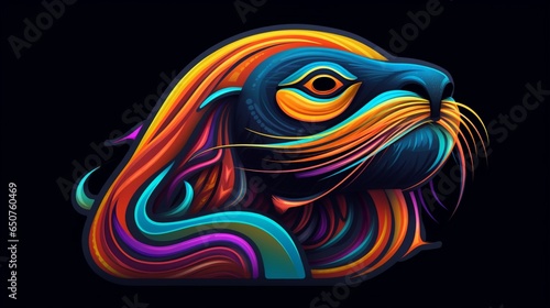 a hip colorful Sea Lion head design with a futuristic.Generative AI