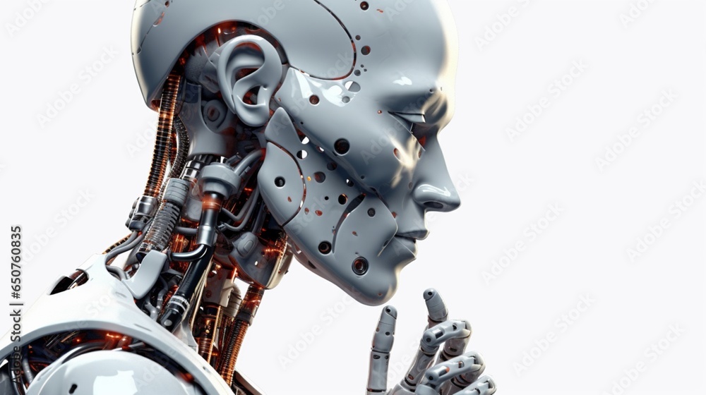 a humanoid robot smoking a cigar 3D 4K white background.Generative AI a humanoid robot smoking a cigar 3D 4K white background.Generative AI