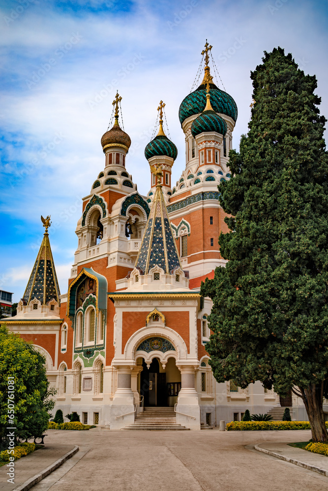 Ornate Saint Nicholas Russian Orthodox Cathedral in Nice, the largest Eastern Orthodox cathedral in Western Europe and a National Monument in France