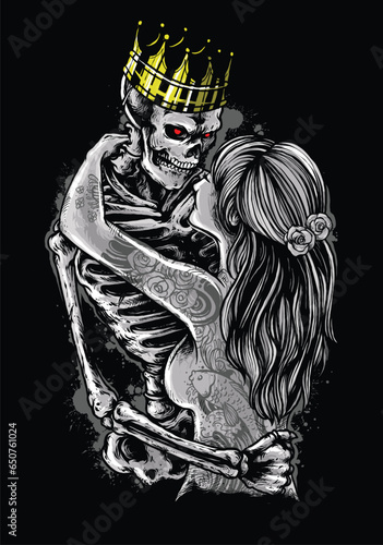 Couple Skull Maried Illustration Vector