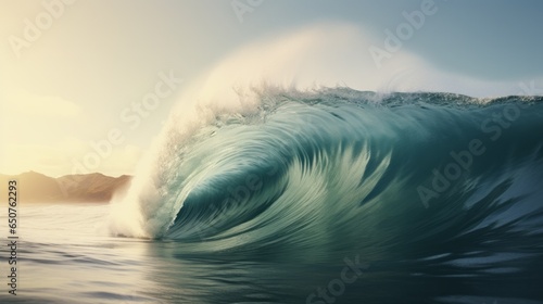 A massive wave crashing in the open sea