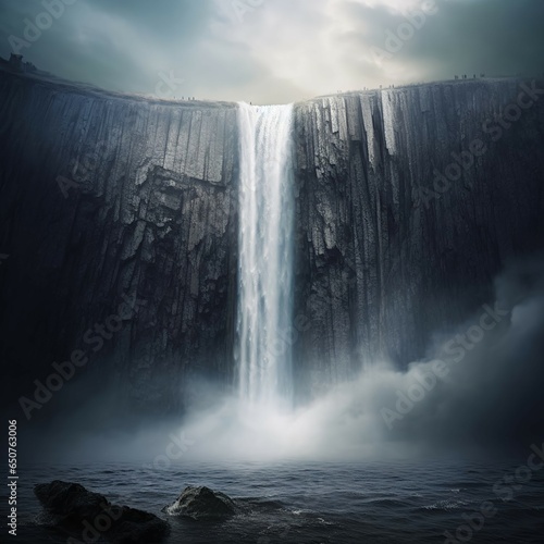 Astonishing image of a towering waterfall flowing upwards against the laws of gravity  creating a surreal and awe-inspiring spectacle that challenges the very principles of nature.