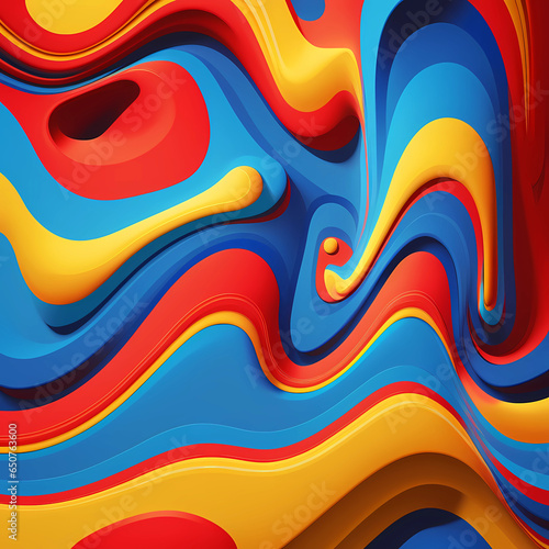  Vibrant Blue Yellow and Red Fluid Waves Background Abstract Art