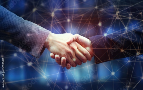 two business men shaking hands over an abstract background