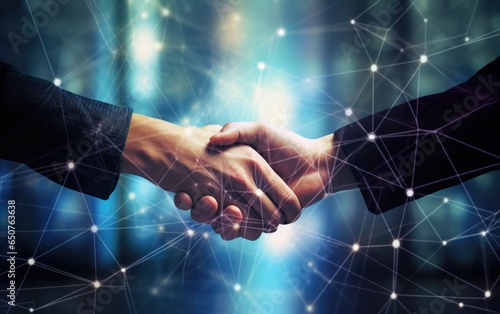 two business men shaking hands over an abstract background