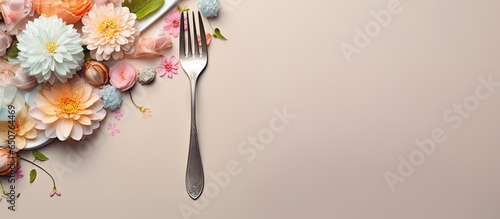 Floral arrangement on a isolated pastel background Copy space with cutlery