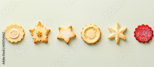 Circular buttery treats isolated pastel background Copy space