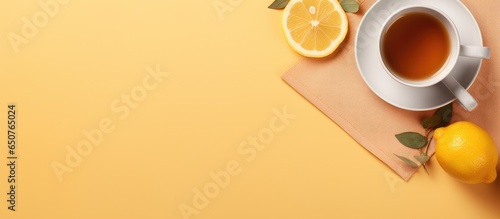Lemon tea bag loose tea isolated pastel background Copy space