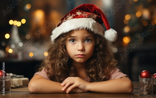 Child girl in Santa Claus h...