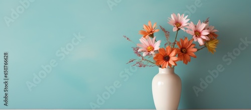 Fotografia Pottery vase for flowers isolated pastel background Copy space