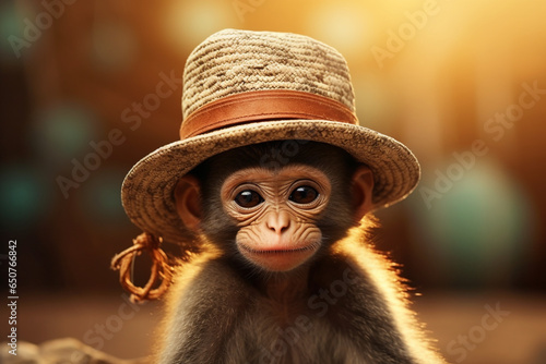 cute monkey wearing a hat photo