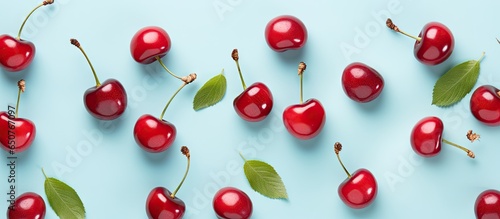 Cherries ready for picking against a isolated pastel background Copy space