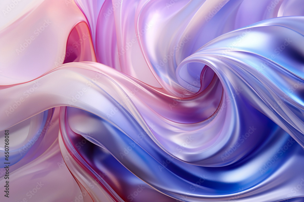 Fototapeta premium An abstract and colorful image with a fluid shape featuring pastel blue and pink folds. Artistic composition, futuristic and modern, with a glossy and shiny finish.