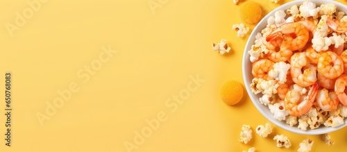 Fried shrimp on isolated pastel background Copy space