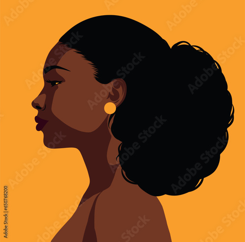 Avatar icon african american afro woman curly hair standing sideways for social network. Activist. feminism. Portrait. Vector flat illustration. Simple style