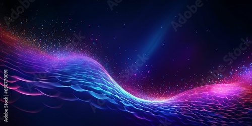 Technology Particles Mesh Background. Connected Dots Wave Landscape. Science Background