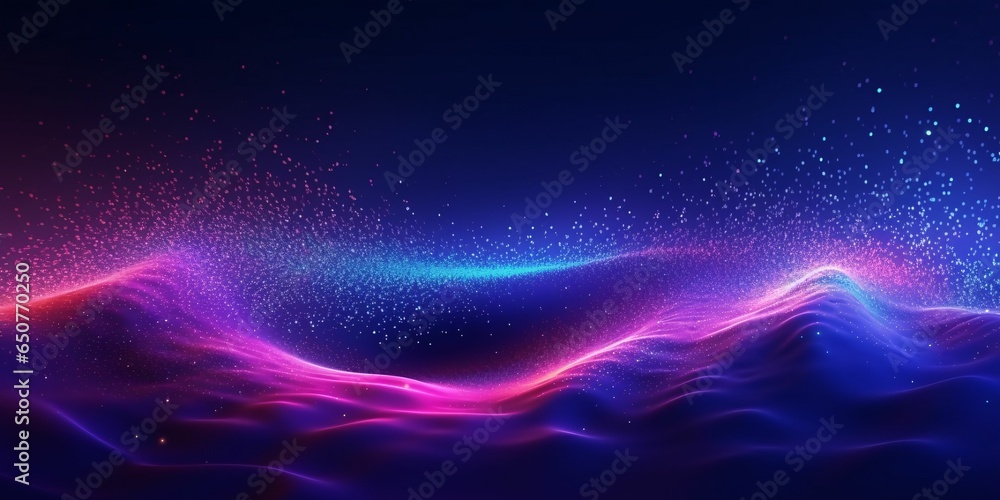 Technology Particles Mesh Background. Connected Dots Wave Landscape. Science Background