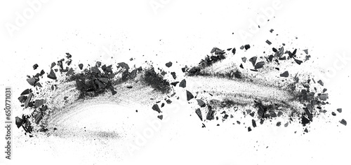 Obraz na plátne Black charcoal particles isolated on a white background, top view