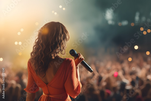 Singer performing at her concert. Unrecognizable. Music festival