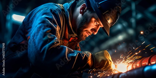 skilled welders joining sections of the pipeline to ensure a secure connection. Generative AI