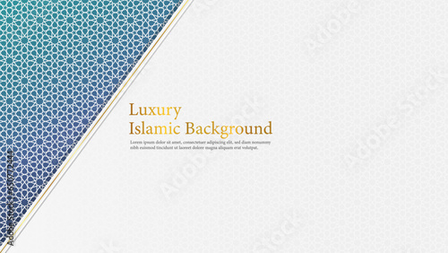 Luxury Islamic Background, White and Blue Arabic Islamic Elegant Background with Arabic Pattern and Decorative Ornament Frame.