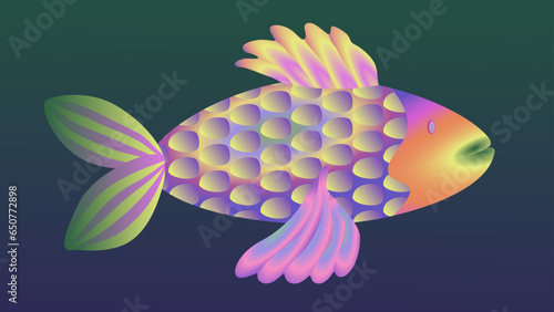 Magical Mysterious Fish. Vibrant illustrative fish is swimming in the ocean depth. Gradient vibrant colors. Can be used in pattern, design compositions, murals, book illustrations and so on.