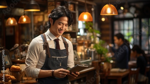 A friendly male Asian barista