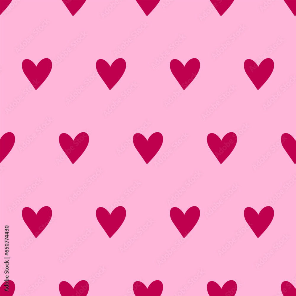 Trendy hand-drawn seamless pattern with hearts, love symbol. Valentines day vector background