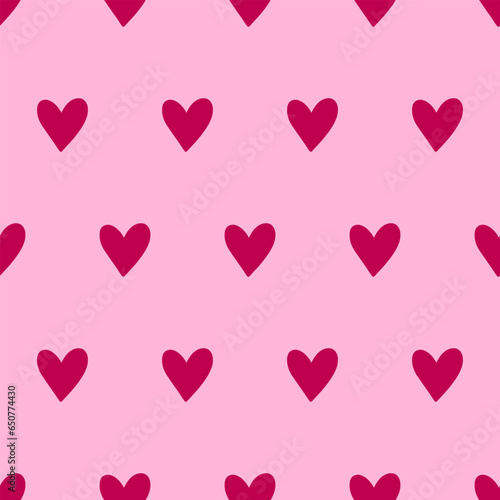 Trendy hand-drawn seamless pattern with hearts, love symbol. Valentines day vector background
