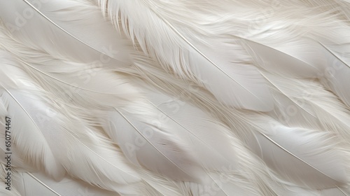 Close-up of pastel soft white bird feathers print background. Backdrop for fashion, textile, print, banner © eireenz