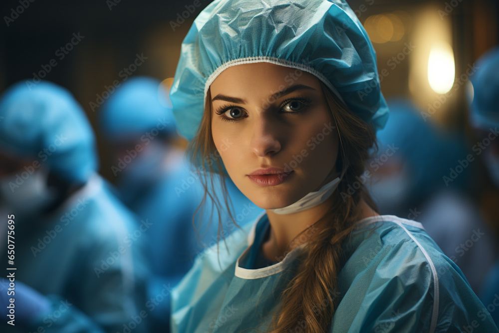 side view of young female surgeon during surgery made with AI side view of young female surgeon during surgery made with AI