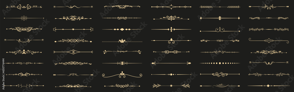 Elegance classic book divider collection. Set of vintage border elements. Gold decorative divider elements. Divider borders