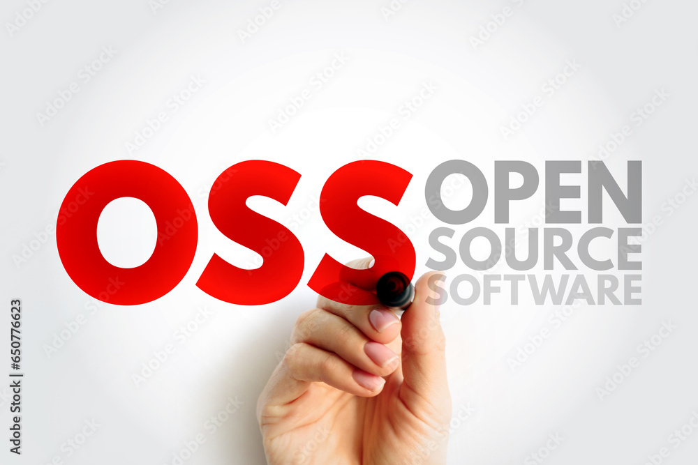 OSS - Open source software is software that is distributed with its source code, making it available for use, modification, and distribution with its original rights, acronym text concept OSS - Open source software is software that is distributed with its source code, making it available for use, modification, and distribution with its original rights, acronym text concept